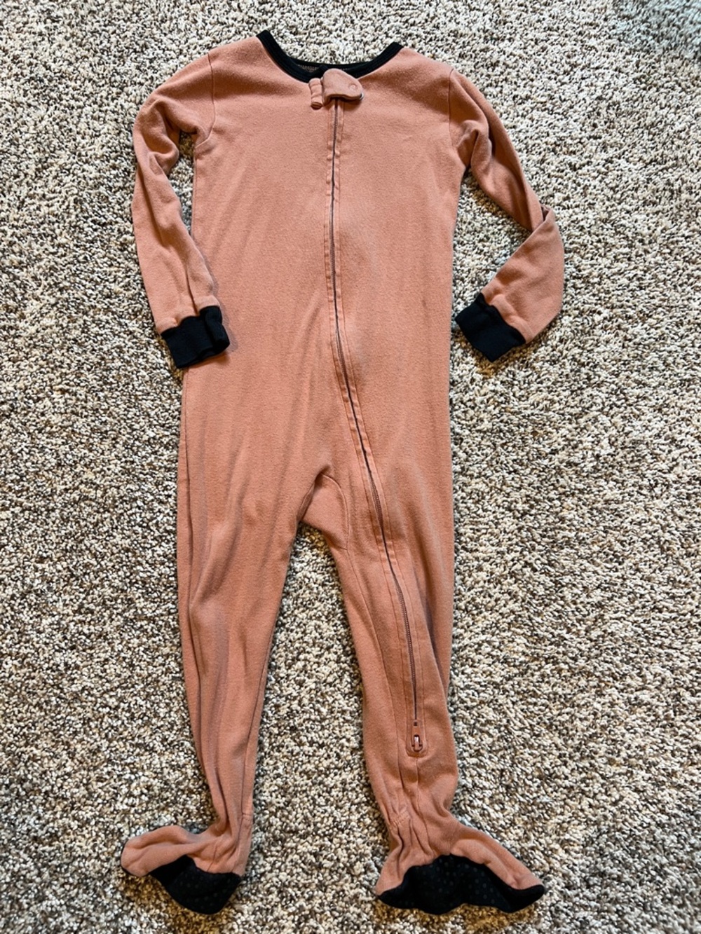 Kids Long Sleeve One-Piece Footed Pajama - Rust with Black Trim